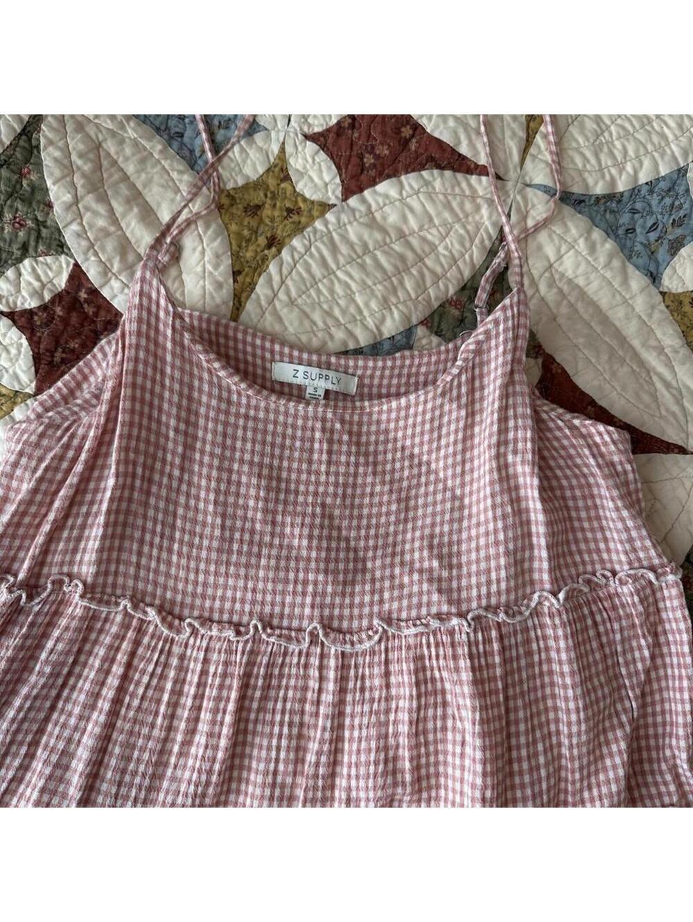 Z SUPPLY CARINA GINGHAM MINI DRESS orange size S babydoll swing summer - Picture 2 of 7